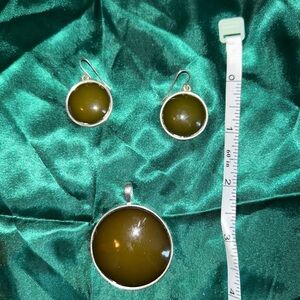 Olive Green Jewelry Set, earrings and matching pendant